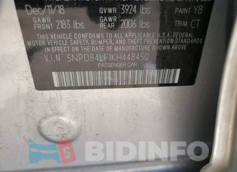 5NPD84LF1KH448450 Photo# 10