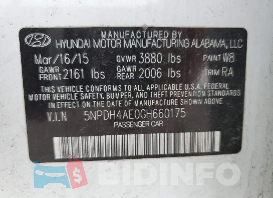 5NPDH4AE0GH660175 Photo# 10