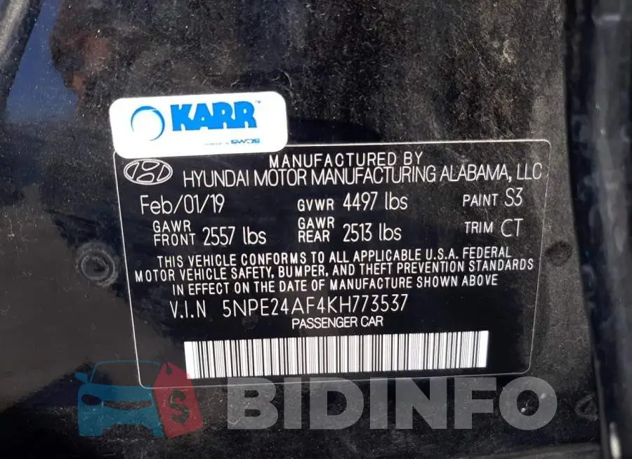 5NPE24AF4KH773537 Photo# 10