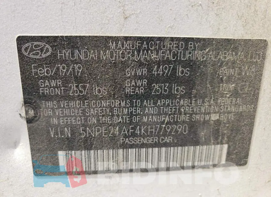 5NPE24AF4KH779290 Photo# 10