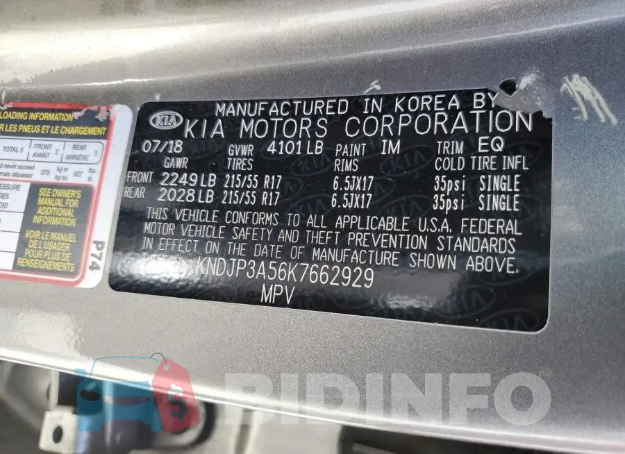 KNDJP3A56K7662929 Photo# 10