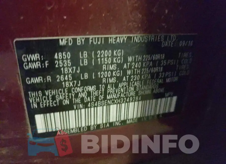 4S4BSENCXH3249284 Photo# 10