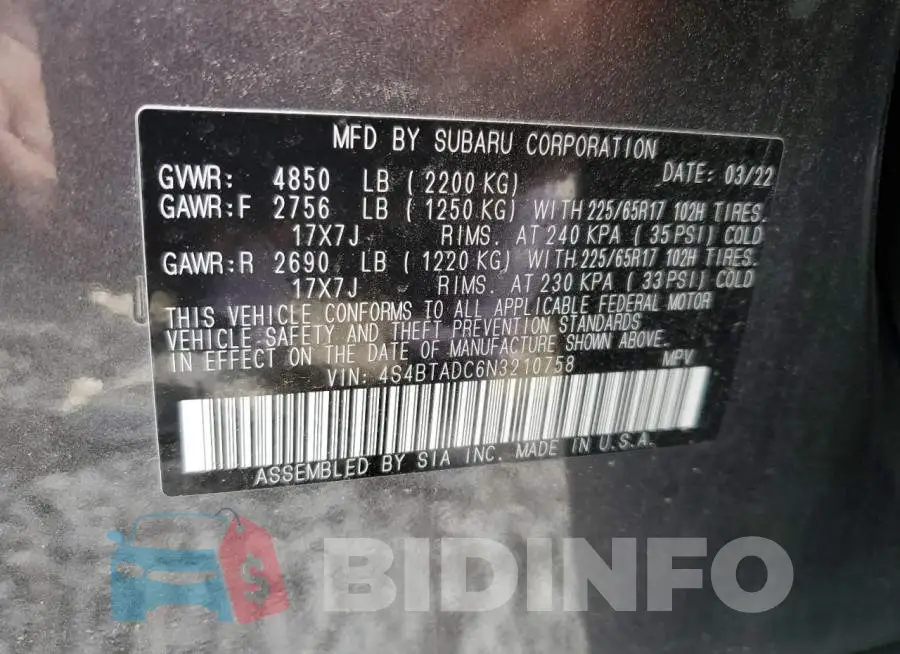 4S4BTADC6N3210758 Photo# 10