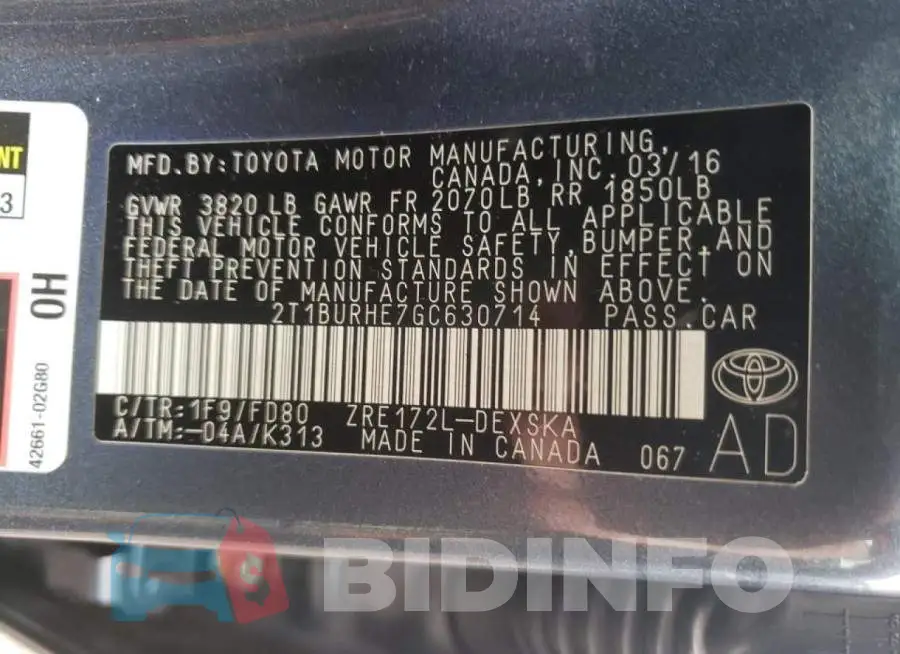 2T1BURHE7GC630714 Photo# 10