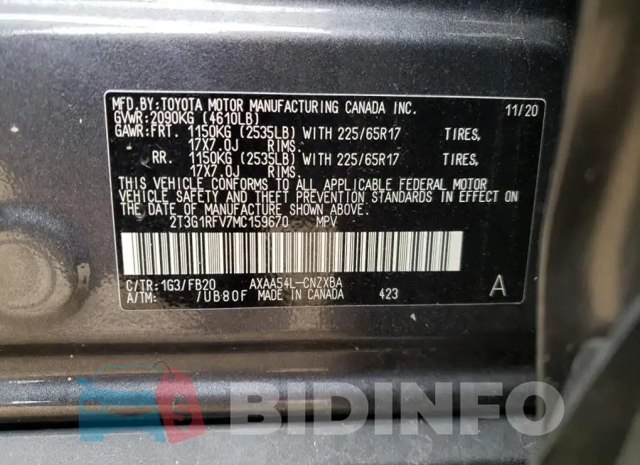 2T3G1RFV7MC159670 Photo# 10