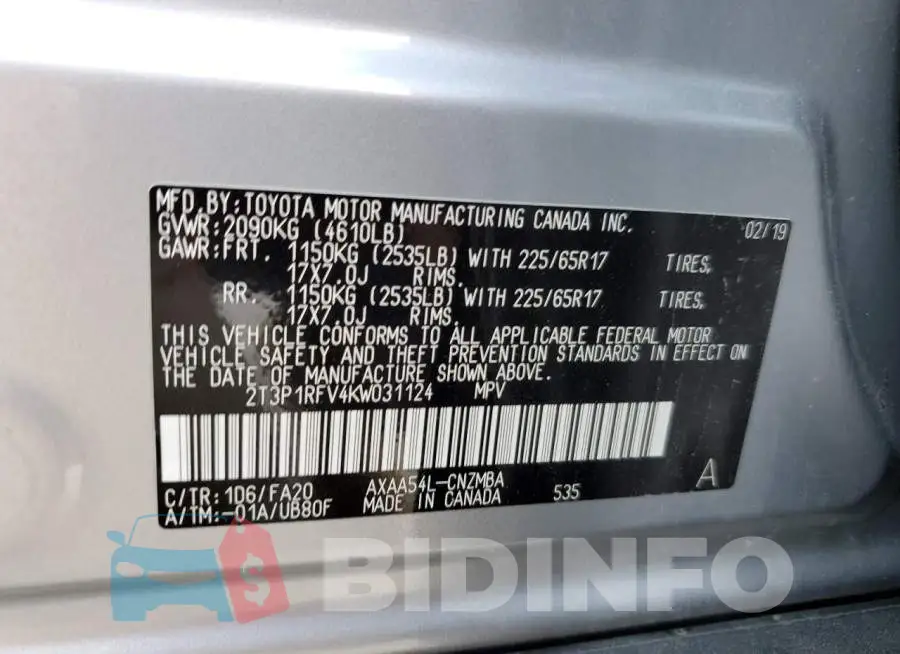 2T3P1RFV4KW031124 Photo# 10