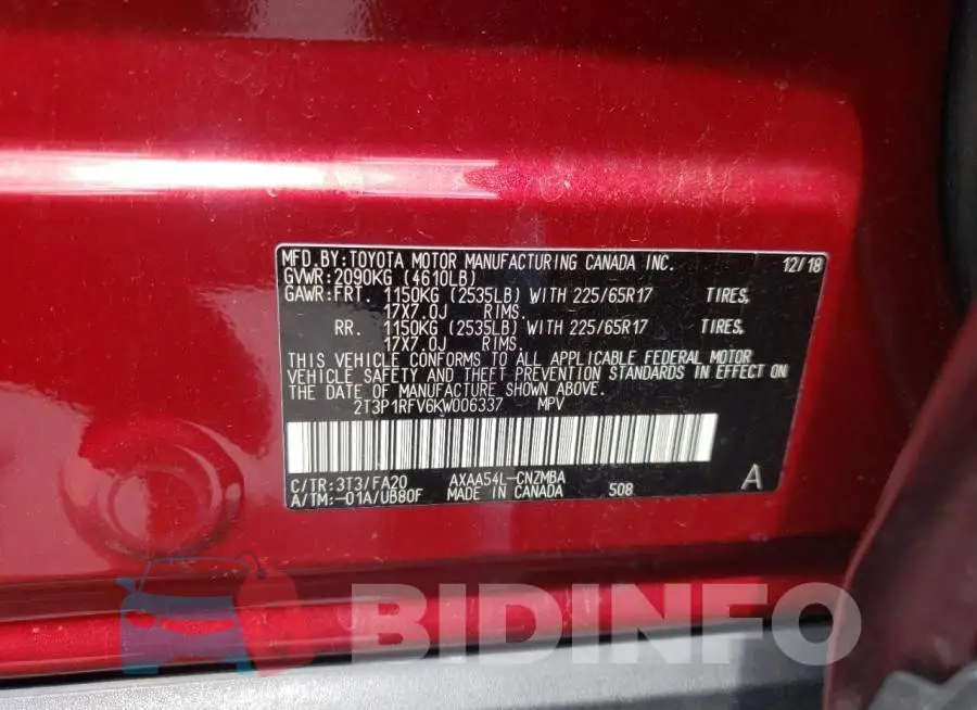 2T3P1RFV6KW006337 Photo# 10