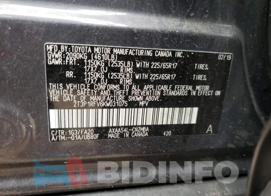 2T3P1RFV6KW031075 Photo# 10