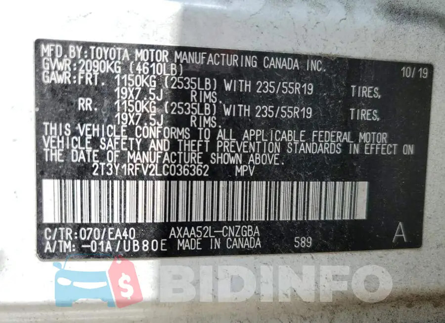 2T3Y1RFV2LC036362 Photo# 10
