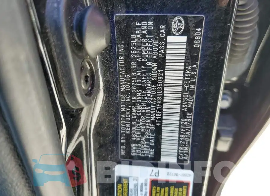 4T1BF1FK8HU350921 Photo# 10