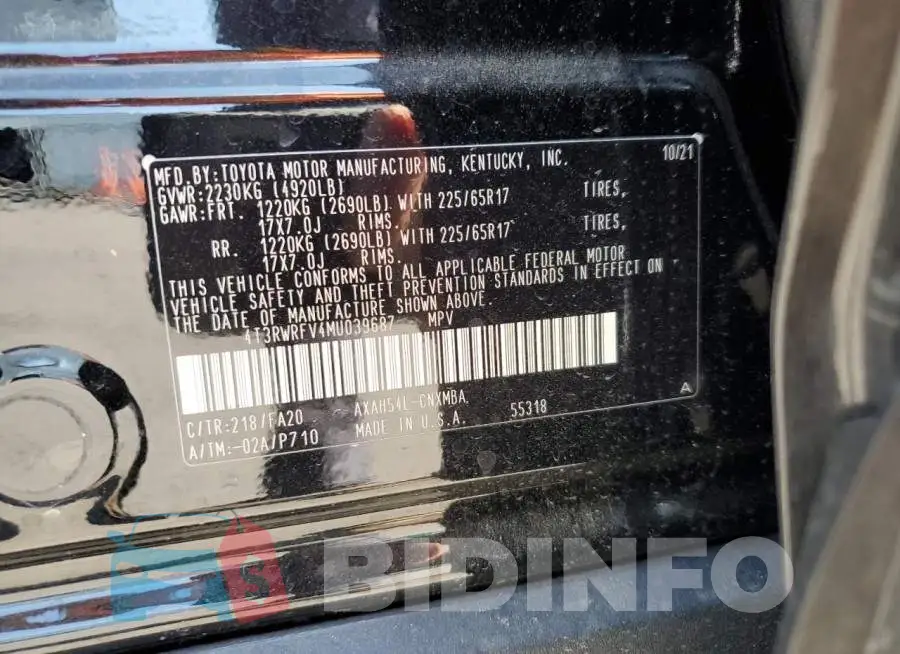 4T3RWRFV4MU039687 Photo# 10