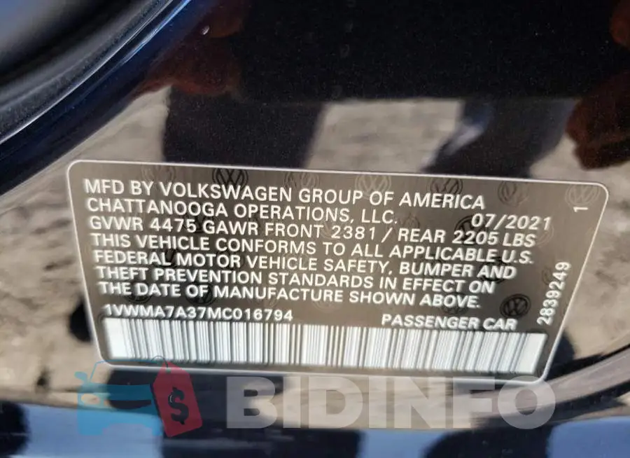 1VWMA7A37MC016794 Photo# 10