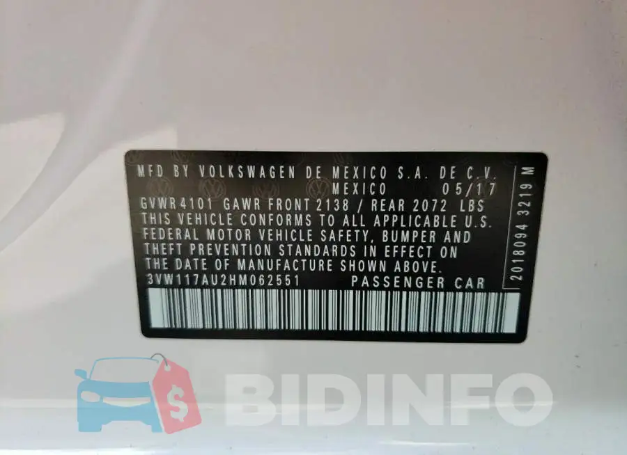 3VW117AU2HM062551 Photo# 10