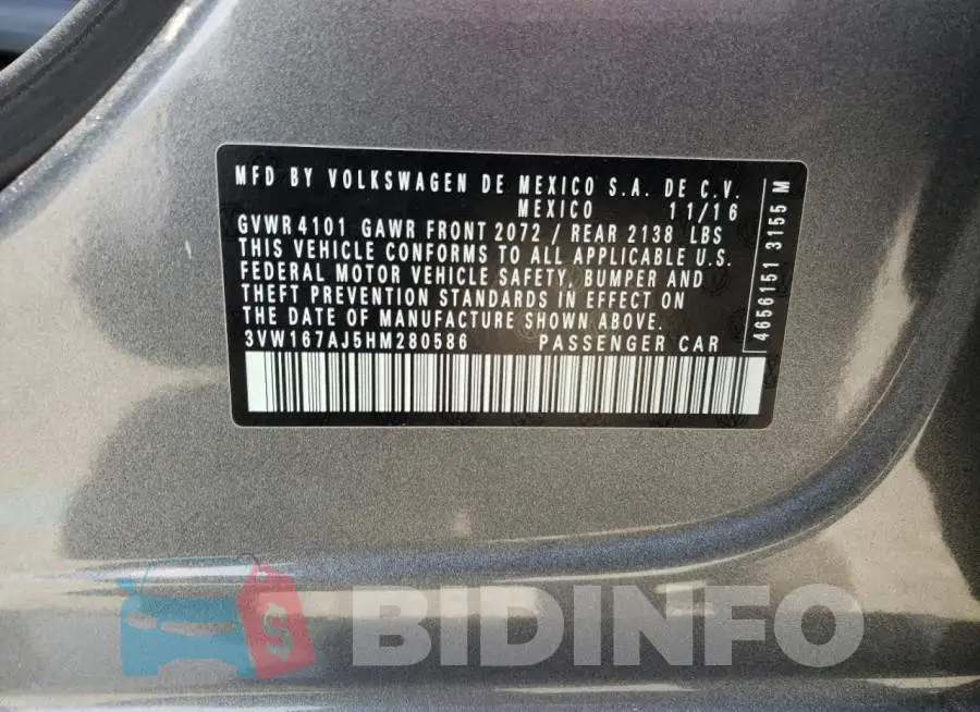 3VW167AJ5HM280586 Photo# 10
