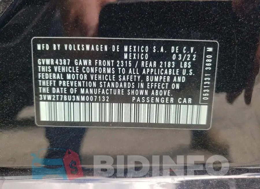 3VW2T7BU3NM007132 Photo# 10