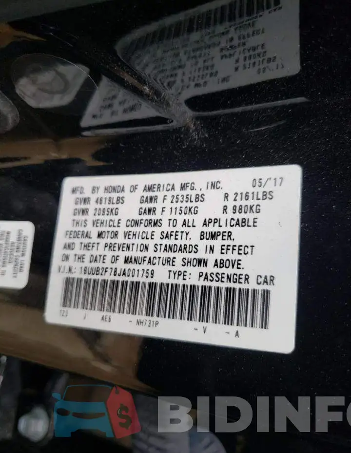 19UUB2F78JA001759 Photo# 10
