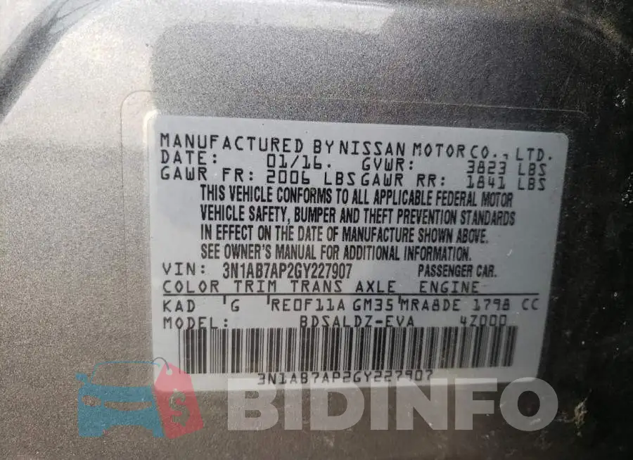 3N1AB7AP2GY227907 Photo# 10