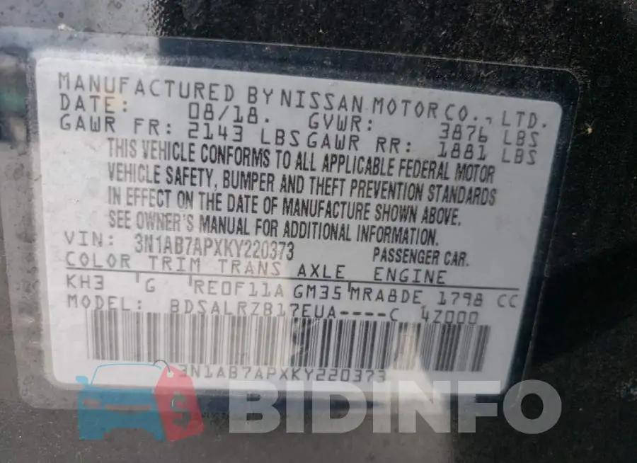 3N1AB7APXKY220373 Photo# 10