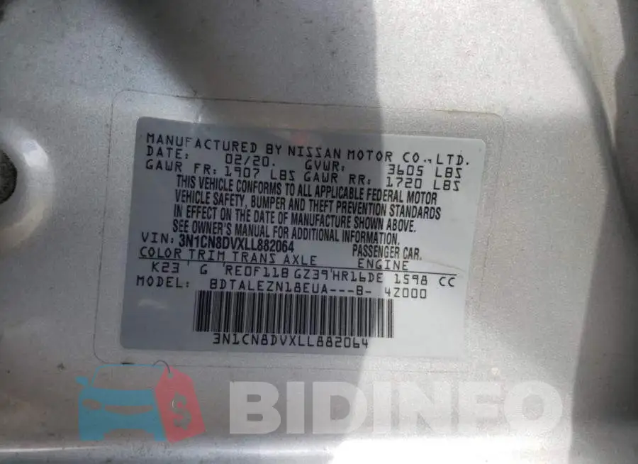 3N1CN8DVXLL882064 Photo# 10