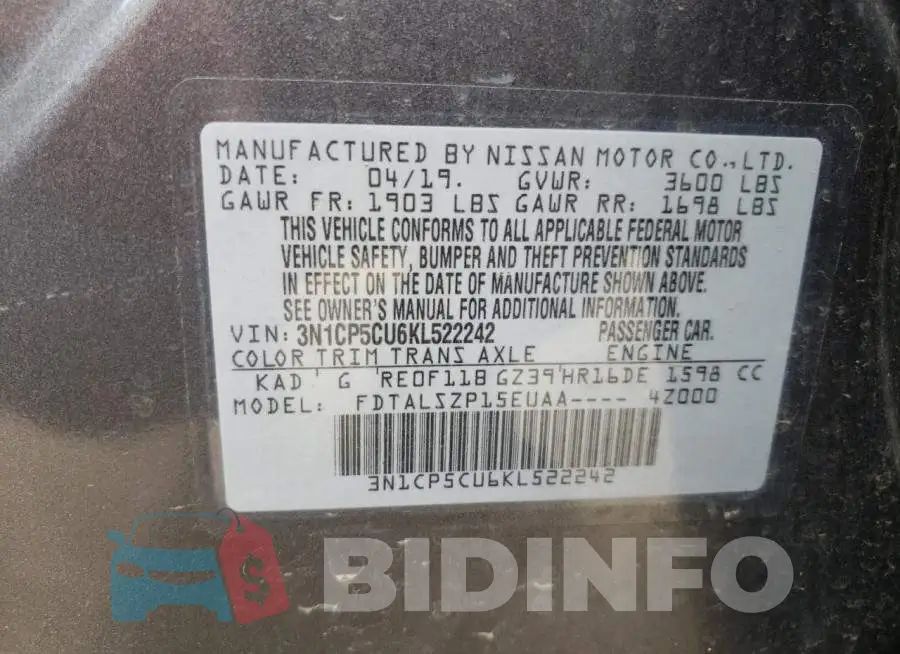 3N1CP5CU6KL522242 Photo# 10