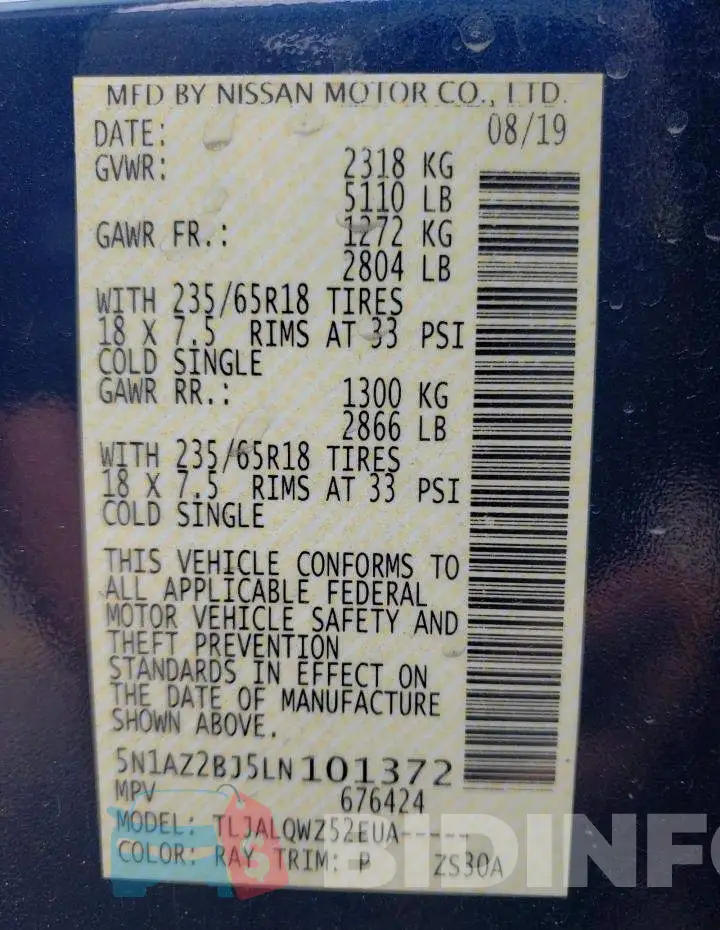 5N1AZ2BJ5LN101372 Photo# 10