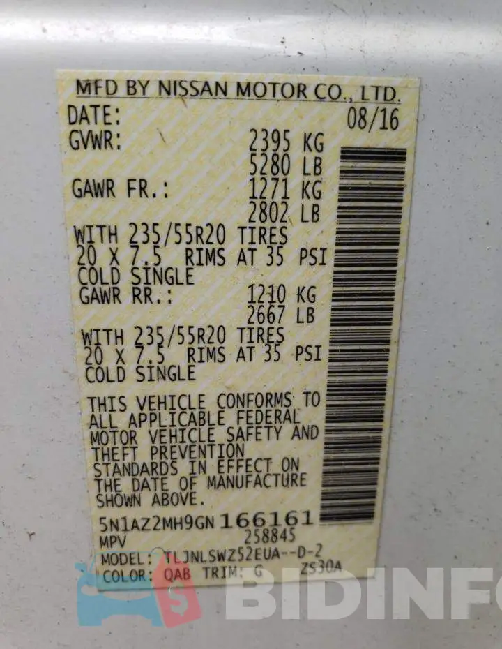 5N1AZ2MH9GN166161 Photo# 10
