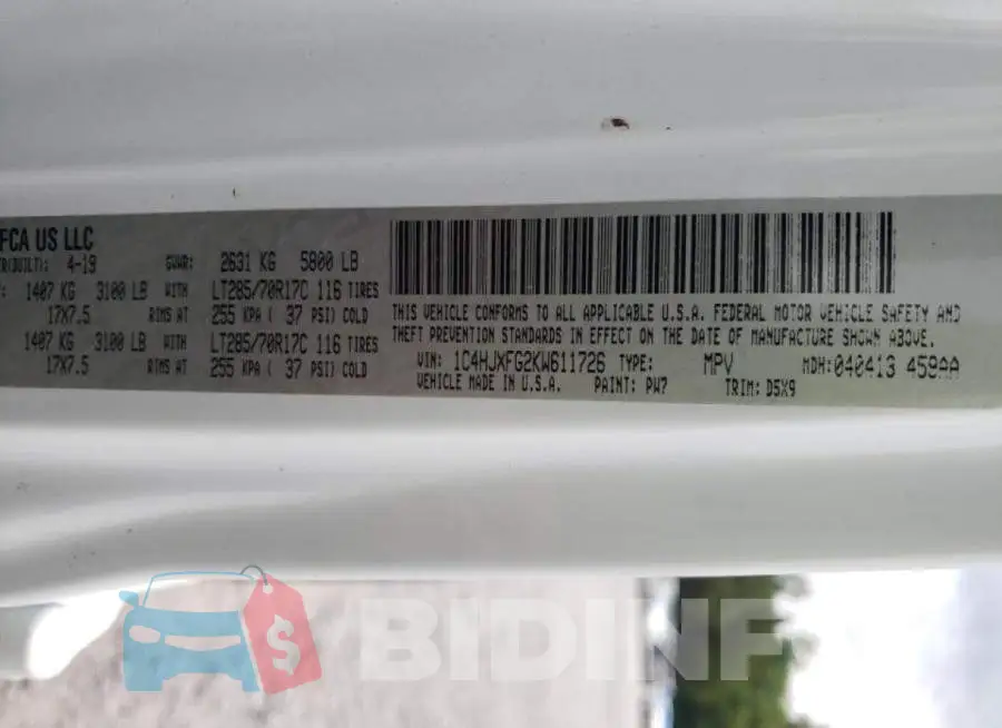 1C4HJXFG2KW611726 Photo# 10