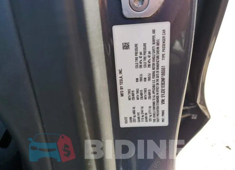 5YJ3E1EB3NF186561 Photo# 10