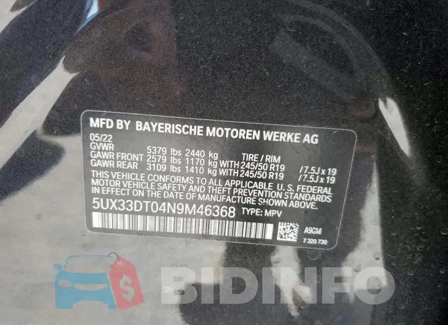 5UX33DT04N9M46368 Photo# 10