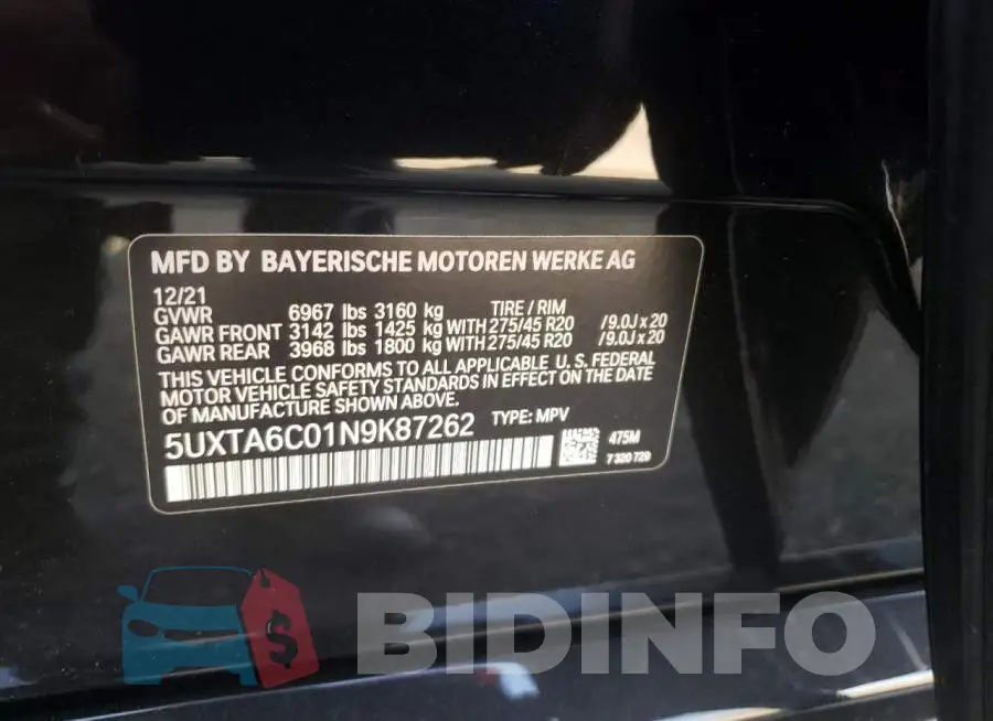 5UXTA6C01N9K87262 Photo# 10