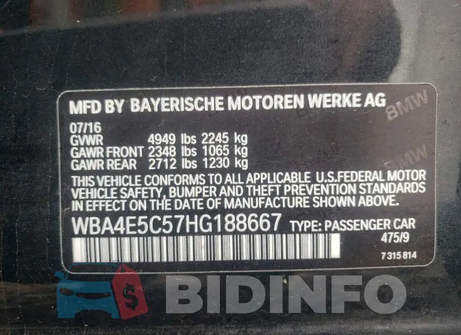 WBA4E5C57HG188667 Photo# 10