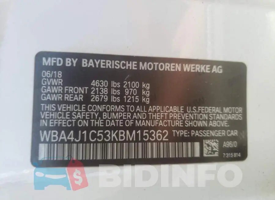 WBA4J1C53KBM15362 Photo# 10