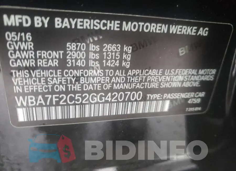 WBA7F2C52GG420700 Photo# 10