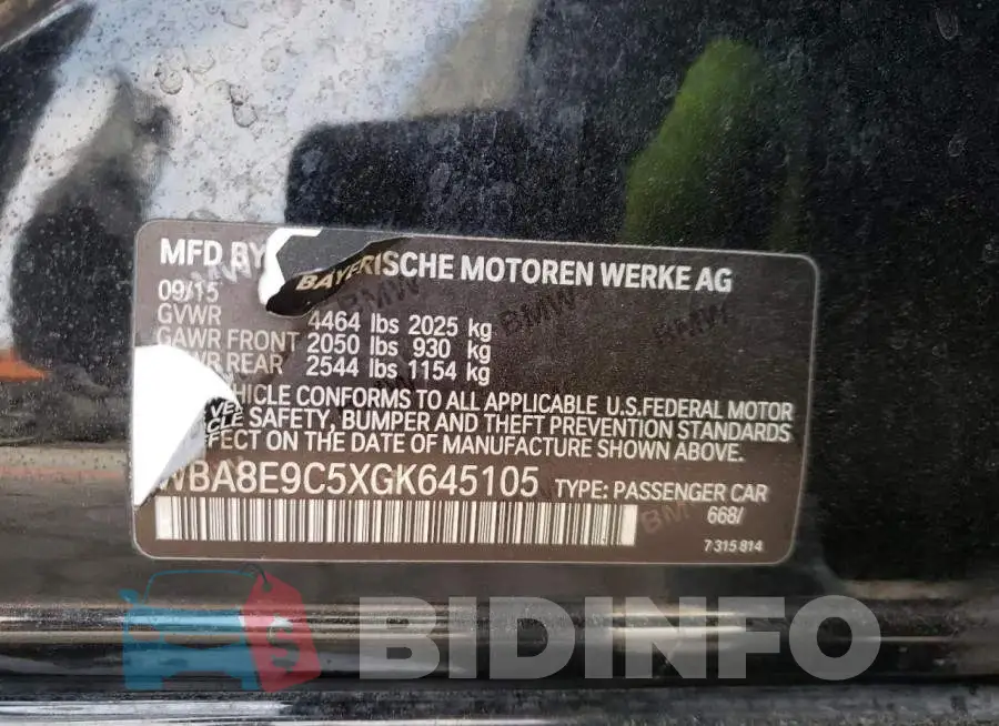 WBA8E9C5XGK645105 Photo# 10