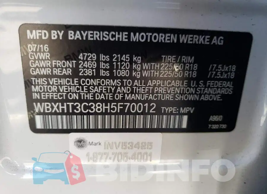 WBXHT3C38H5F70012 Photo# 10