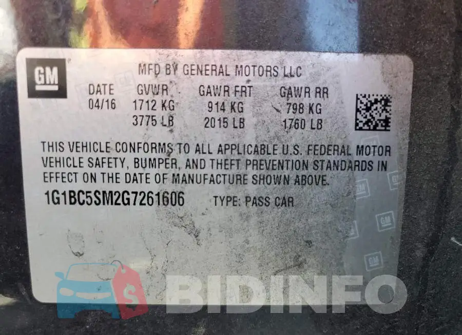 1G1BC5SM2G7261606 Photo# 10