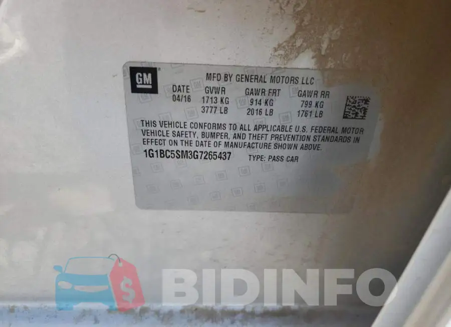 1G1BC5SM3G7265437 Photo# 10