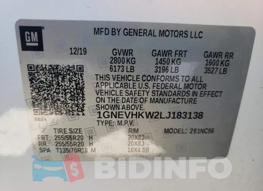1GNEVHKW2LJ183138 Photo# 10