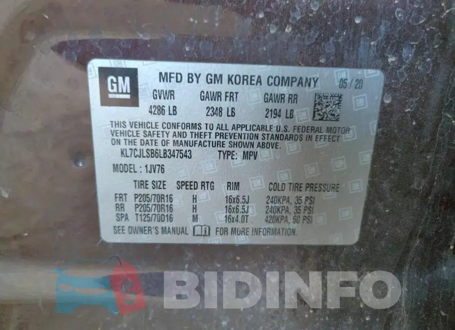 KL7CJLSB6LB347543 Photo# 10