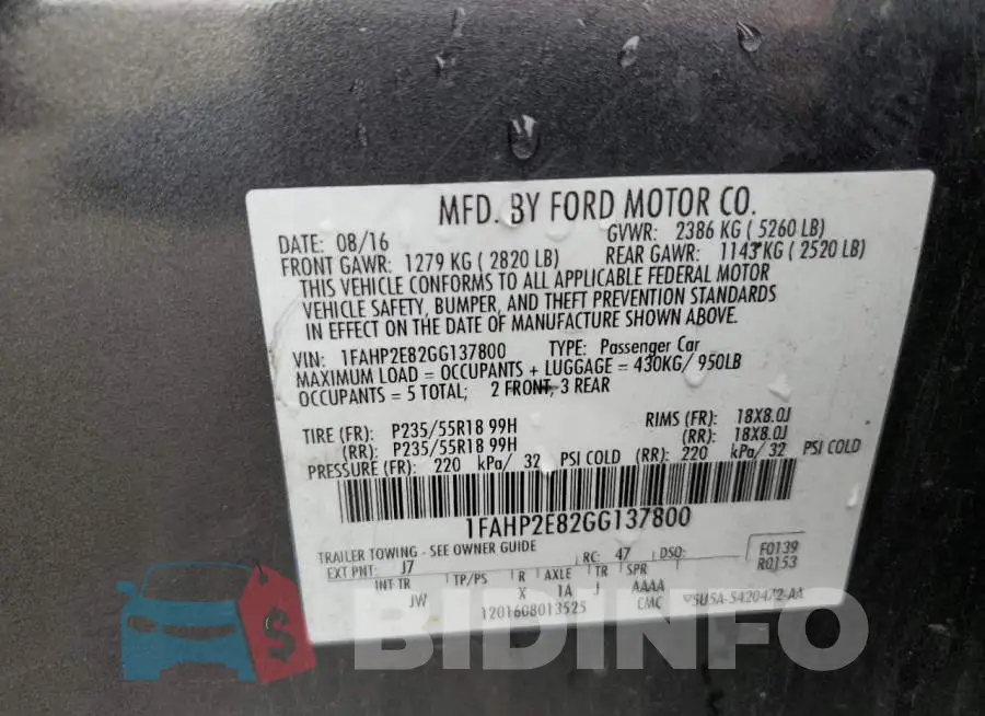 1FAHP2E82GG137800 Photo# 10