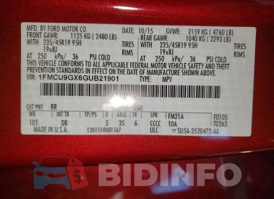 1FMCU9GX6GUB21901 Photo# 10