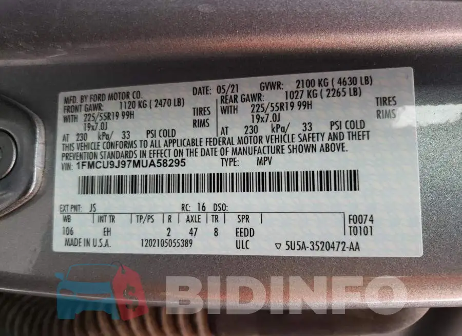 1FMCU9J97MUA58295 Photo# 10