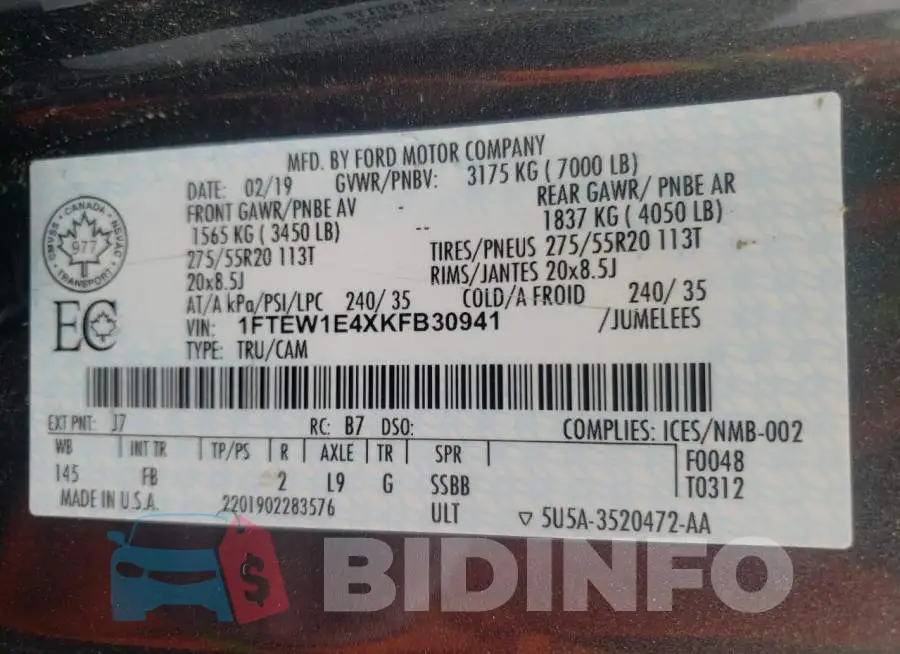 1FTEW1E4XKFB30941 Photo# 10