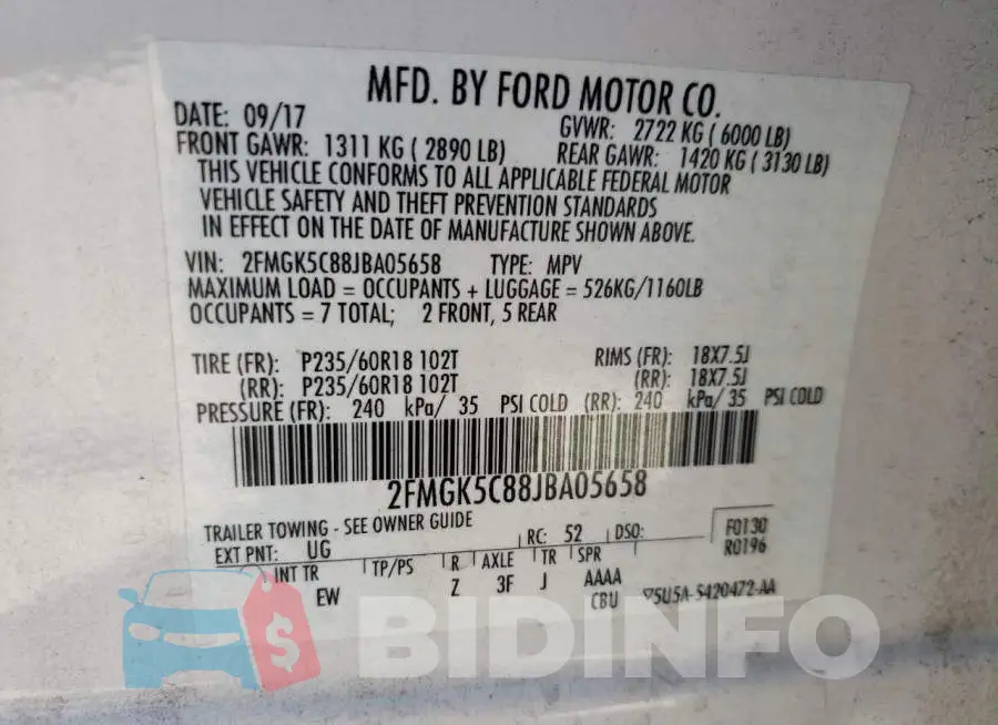 2FMGK5C88JBA05658 Photo# 10