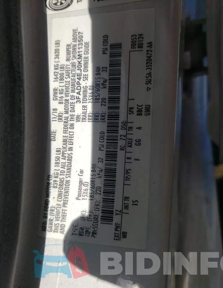 3FADP4EJ0KM113507 Photo# 10