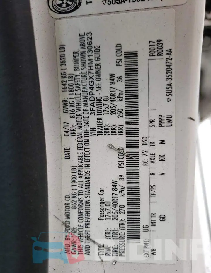 3FADP4GX7HM130623 Photo# 10