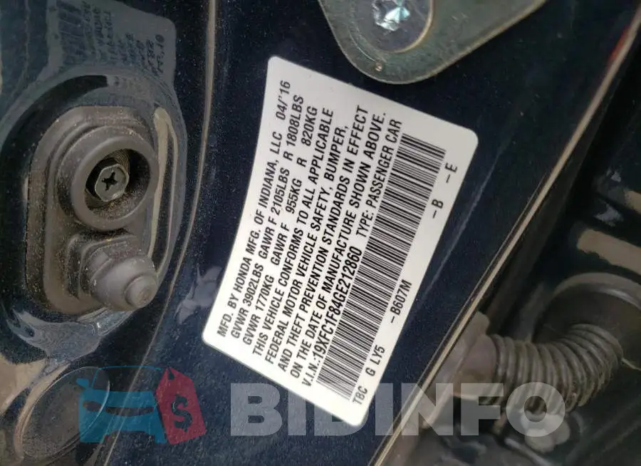 19XFC1F84GE212860 Photo# 10