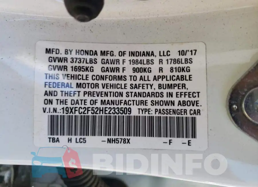 19XFC2F52HE233509 Photo# 10