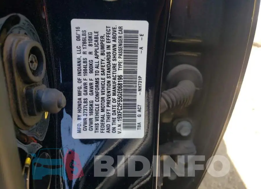 19XFC2F55GE068196 Photo# 10