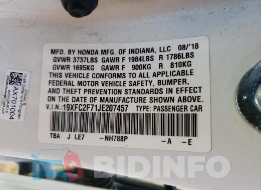 19XFC2F71JE207457 Photo# 10